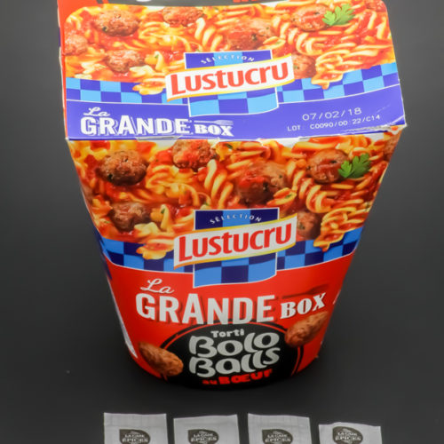 La Grande Box torti bolo balls de Lustucru contient 3,87 dosettes de sel soit 3,1g