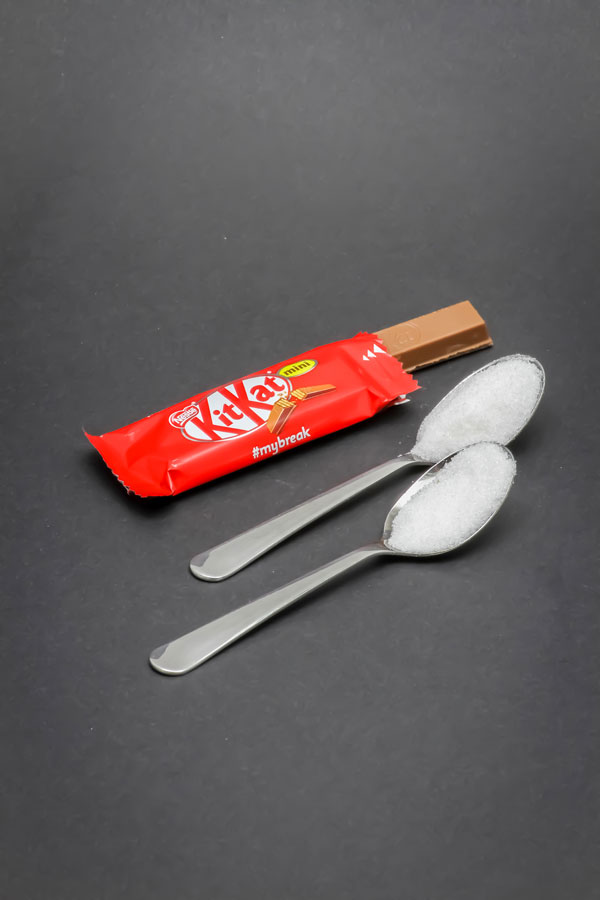 1 mini KitKat contient 1,6 cuil. à café de sucre