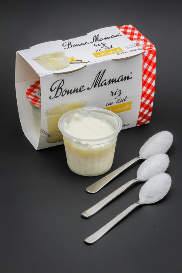 1 riz au lait Bonne Maman contient 3 cuil. à café de sucre