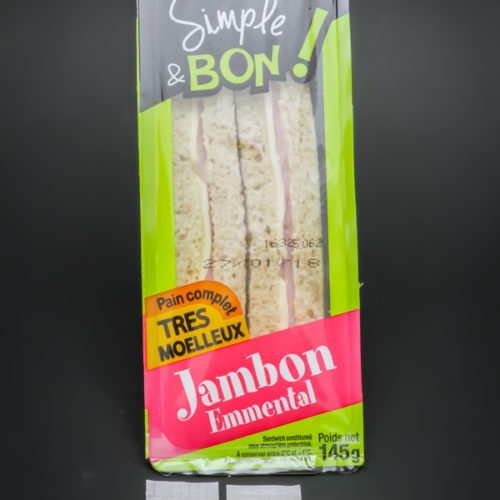 2 sandwiches triangles jambon emmental Sodebo contiennent 2,71 dosettes de sel soit 2,17g