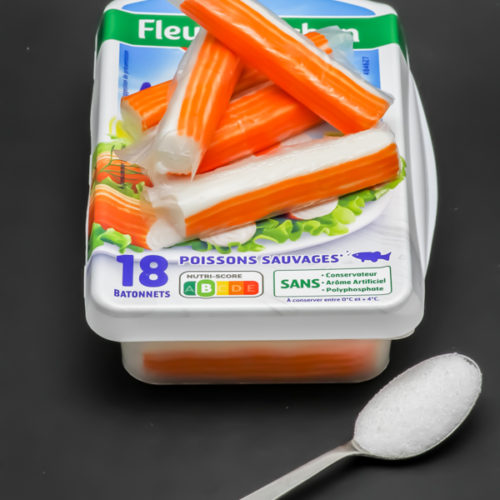 5 bâtonnets de surimi Fleury Michon contiennent 0,6 cuil. à café de sucre