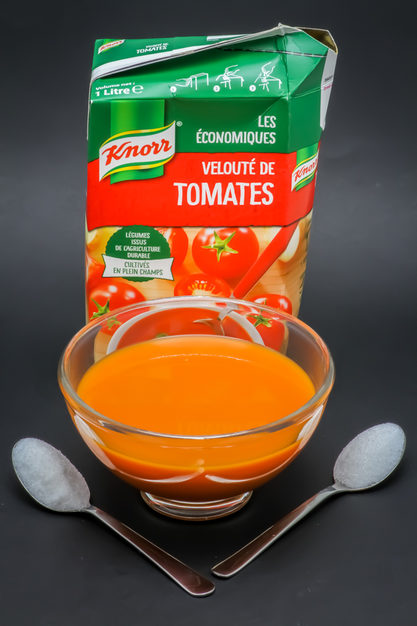 25cl de velouté de tomates Knorr contiennent 1,7 cuil. à café de sucre