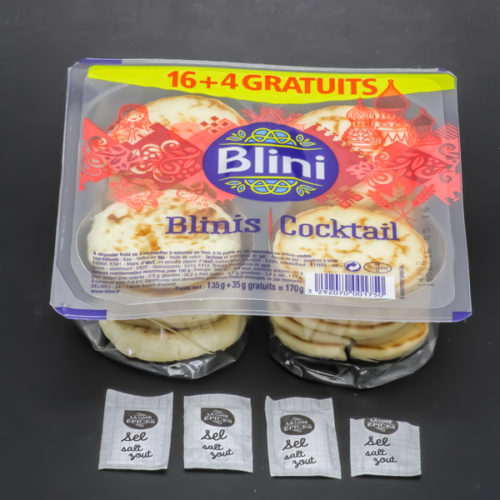 20 mini blinis cocktail Blini contiennent 3,76 dosettes de sel soit 3g