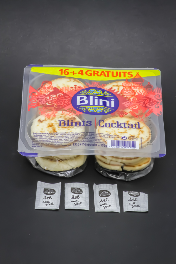 20 mini blinis cocktail Blini contiennent 3,76 dosettes de sel soit 3g
