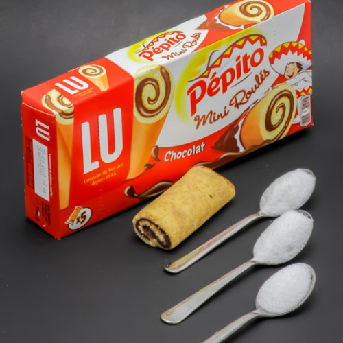 1 mini roulé chocolat Pépito contient 2,4 cuil. à café de sucre soit 12g