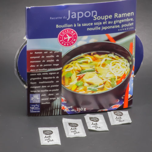 1 barquette de soupe Ramen Picard Surgelés contient 3,8 dosettes de sel soit 3,03g