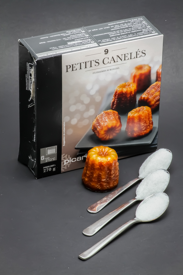 1 petit canelé Picard Surgelés contient 2,5 cuil. à café de sucre soit 12,6g