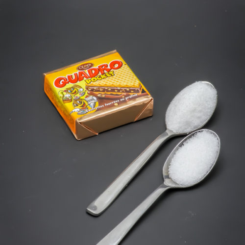 1 Quadro Pocket de Cémoi contient 1,3 cuil. à café de sucre soit 6,5g