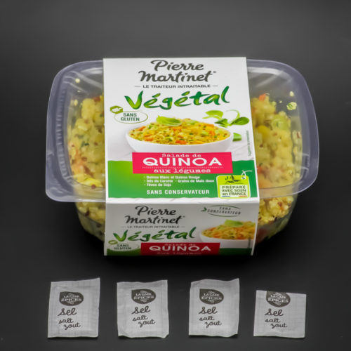 1 salade de quinoa aux légumes Pierre Martinet contient 3,75 dosettes de sel soit 3g