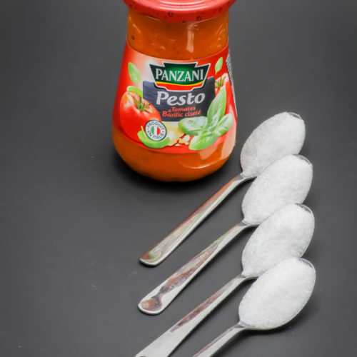 1 pot de pesto tomates basilic Panzani contient 3,7 cuil. à café de sucre soit 18,6g