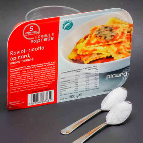 1 barquette de ravioli ricotta épinard Picard Surgelés contient 2 cuil. à café de sucre soit 9,8g