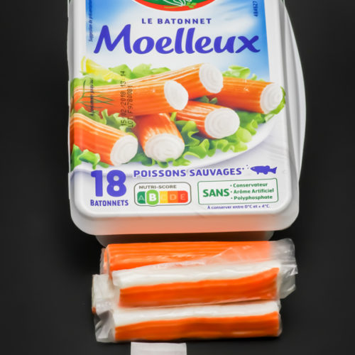 6 bâtonnets de surimi Fleury Michon contiennent 1,5 dosettes de sel soit 1,2g