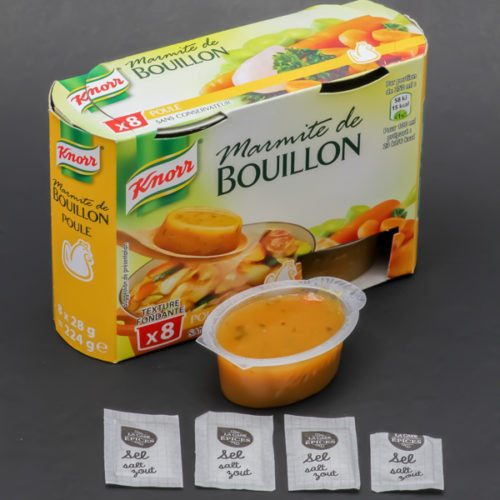 1 marmite de bouillon de poule Knorr contient 3,75 dosettes de sel soit 3g