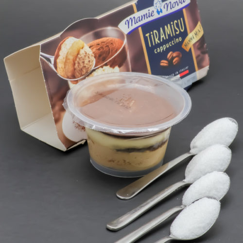 1 Tiramisu Mamie Nova contient 3,6 cuil. à café de sucre soit 17,8g