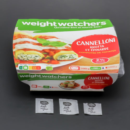 1 barquette de cannelloni ricotta et épinards WeightWatchers contient 2,9 dosettes de sel soit 2,3g