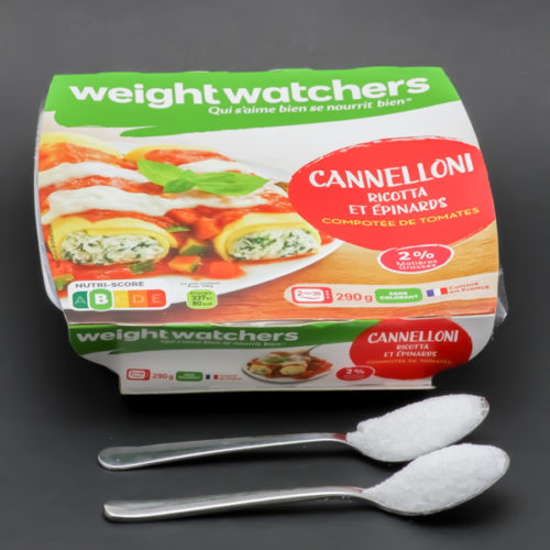 1 barquette de cannelloni ricotta et épinards WeightWatchers contient 2,2 cuil. à café de sucre soit 11g